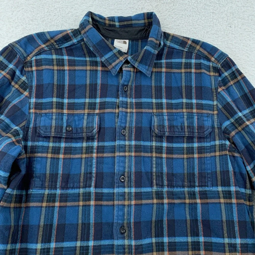 The North Face Flannel Shirt Mens XL‎ Blue Plaid Button Down Pockets